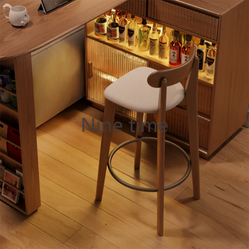 

Solid Wood Minimalist Bar Chair Counter Cotton Linen Cafe Hotel Commercial Cashier Reception Stool Muebles Para Bar Furniture