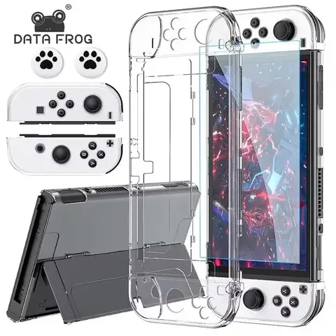 DATA FROG Crystal Shell Protective Case Cover tible-Switch OLED Console Protective Case Game Console Accessories
