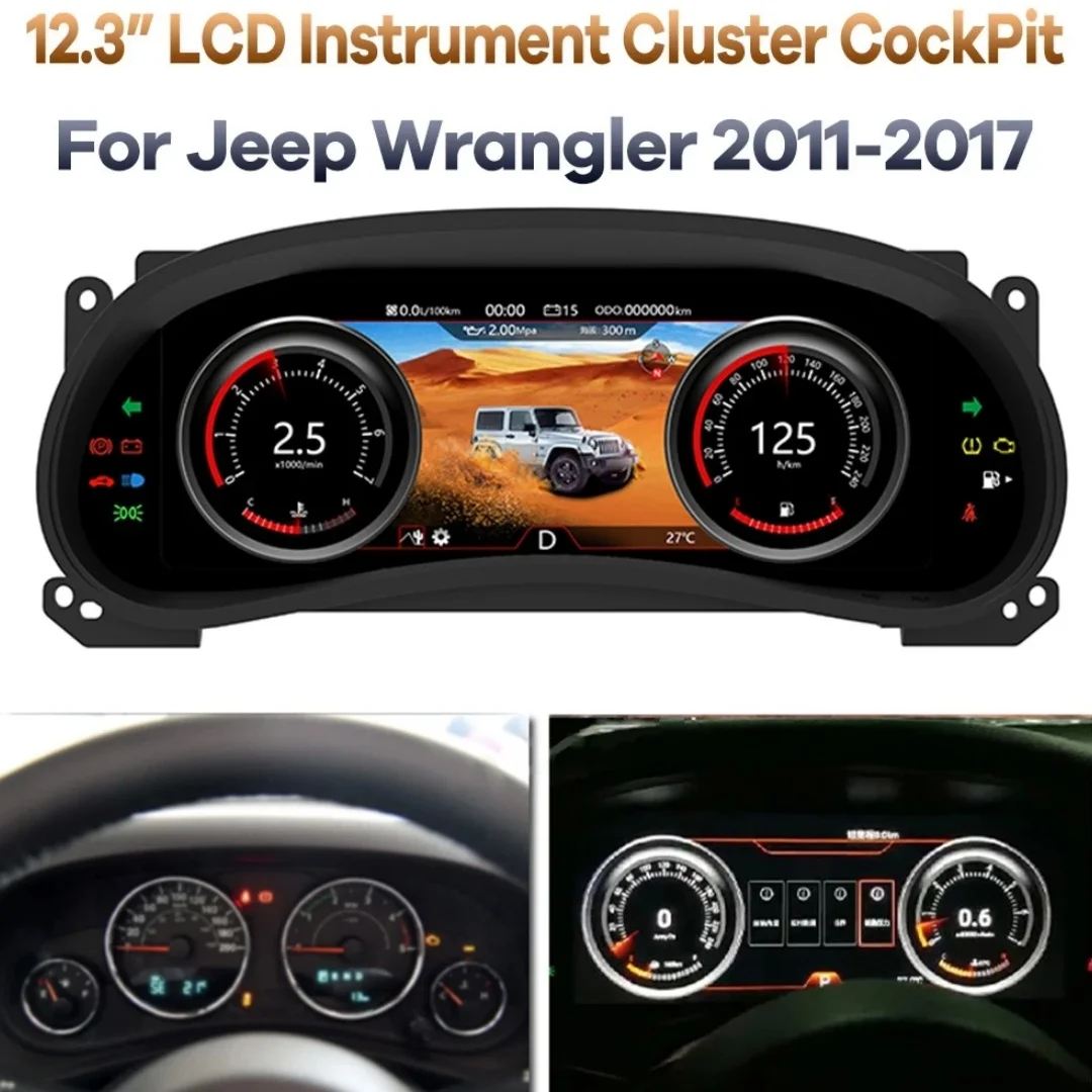 

Plug and Play 12.3 Inch Car LCD Instrument For Jeep Wrangler 2011-2017 Digital Dashboard Panel Instrument Cluster Speedometer