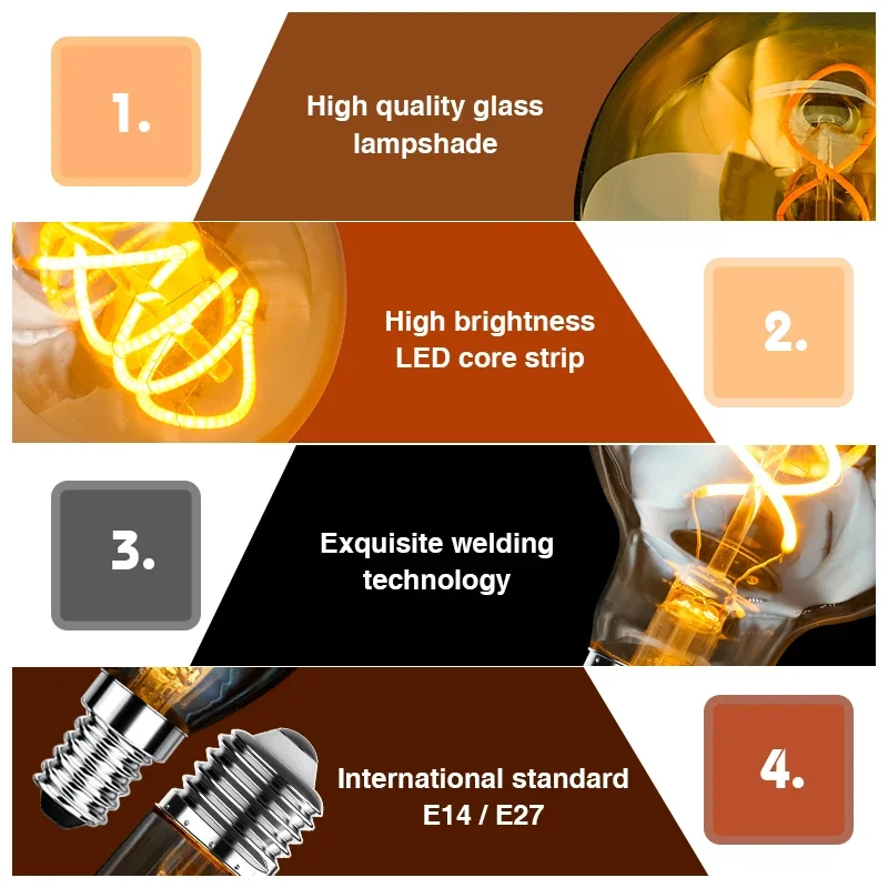 LED Bulb E14 E27 AC220V 230V Dimmable Vintage LED Filament Light Bulb 4W Retro Incandescent Decoration Led Lighting Lamp Ampoule