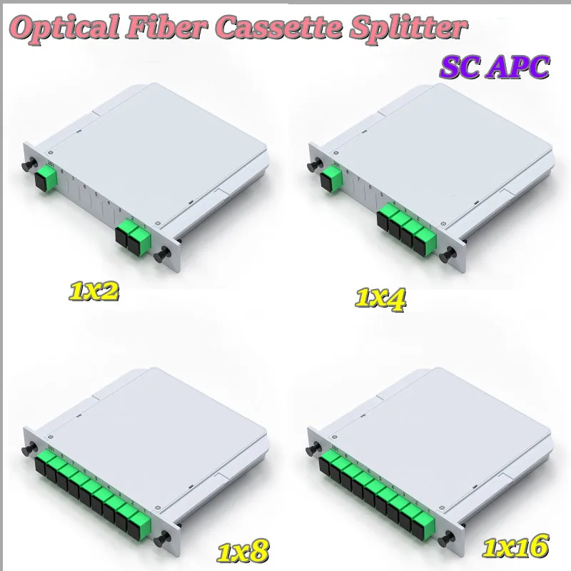 

Optical Fiber Splitter FTTH PLC Splitter Box 1-2 1-4 1-8 1-16 SC APC Cassette Plug-in Type Planar Waveguide