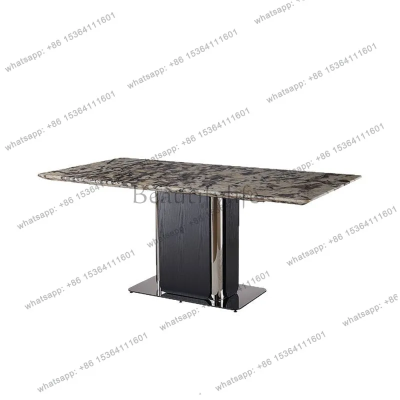 

Обеденный стол из натурального мрамора, итальянский светлый роскошный минималистичный роскошный обеденный стол для виллы, роскошный каменный обеденный стол