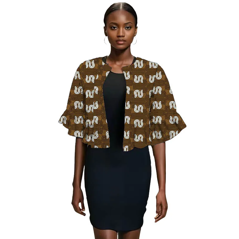 

Кардиган-жакет женский с ярким африканским принтом, расклешенными рукавами, в винтажном стиле, без воротника, мини-пальто, на заказ