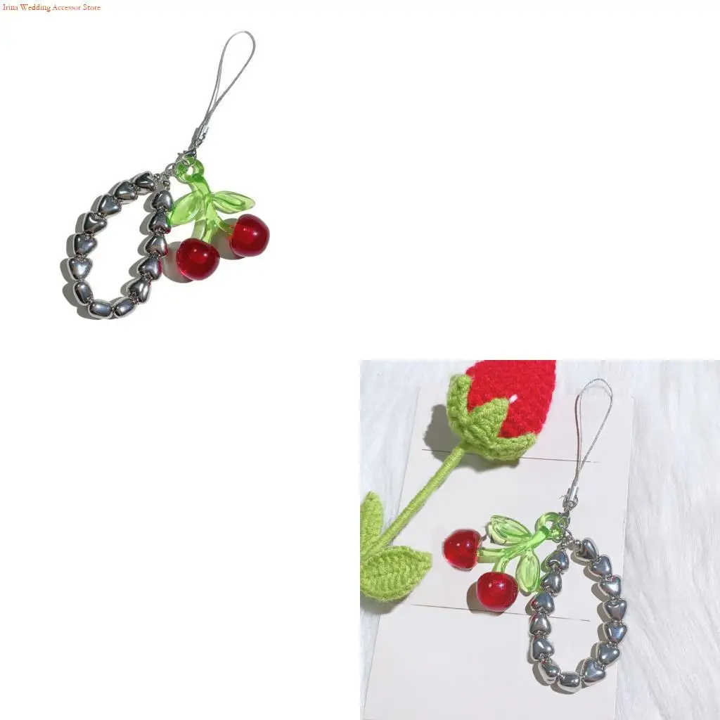 G92D زخرفية Cherry Charm حامل مفتاح مع سبيكة تفاصيل التفاصيل متعددة الاستخدامات سلسلة ملحقات سلك مرنة