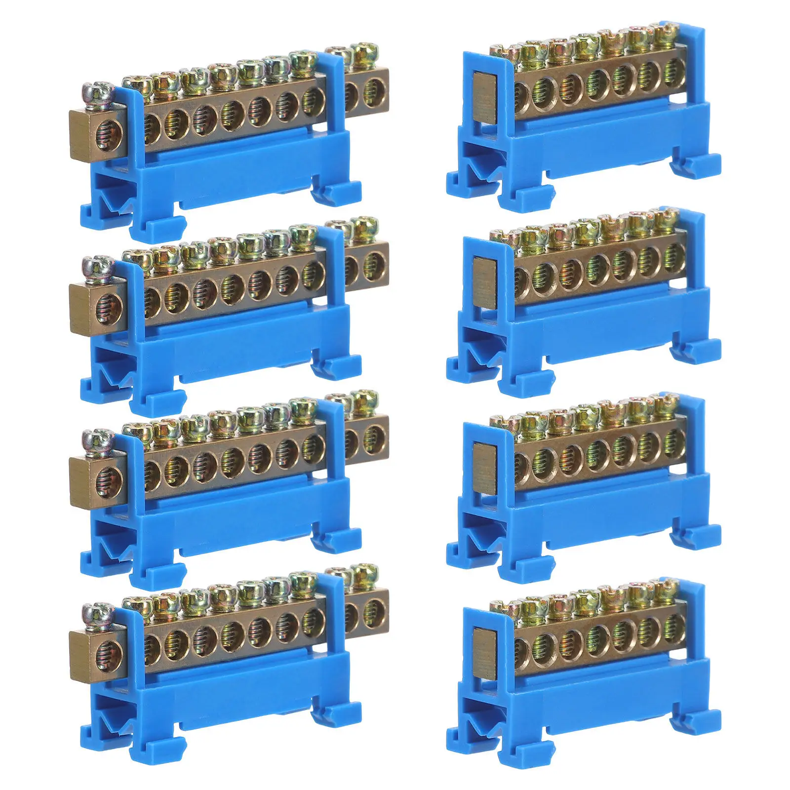 8Pcs Copper Bus Bar Terminal Block Grounding Neutral Hole 10 Hole Electrical Panel Distribution Box Wiring Ground Bus
