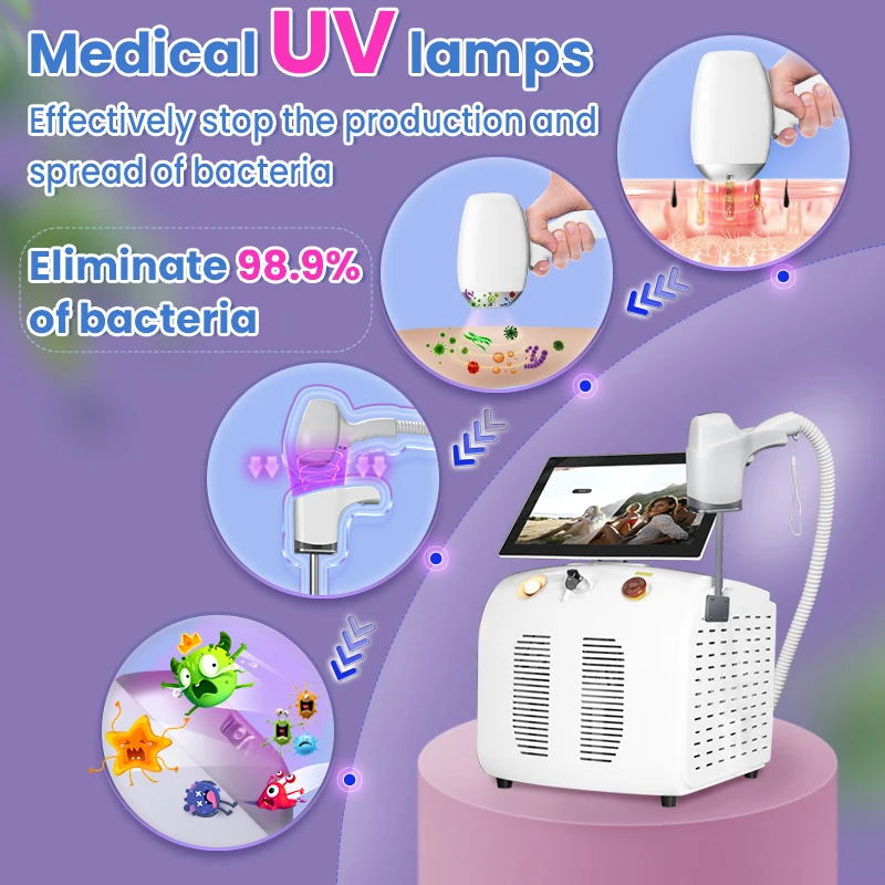 2025 Auto UV disinfection 3 waves Diode Laser 3000W Hair Removal Machine Ice Titanium Epilator Larger Handle with 4 probes