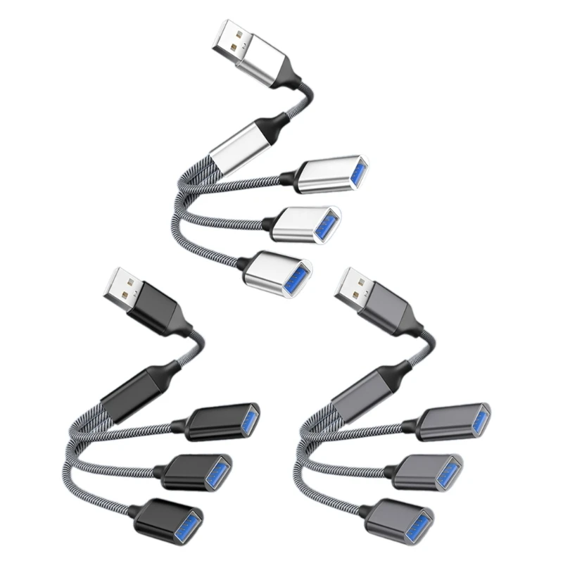 652F USB Y Splitter Cable for Charging OTG 3 in 1 USB Male to 3 USB 2.0 Female Extender Hub Data Charging Split Adapter