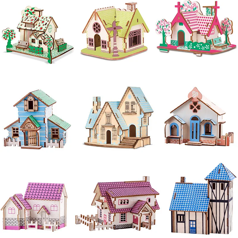 3D Holz puzzle Puzzle Schloss Haus Villa Architektur modelle DIY zusammen gebaute Kombination Kinder Handwerk Geschenke Spielzeug pädagogisch