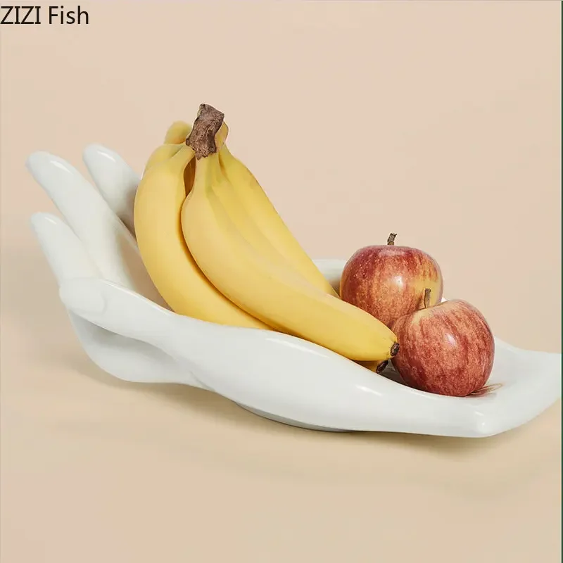 Creative Hand Palm Shape Ceramic Fruit Plate Desk Decoration Fruits Tray Snacks Candy Plate Storage Basket Modern Home Decor