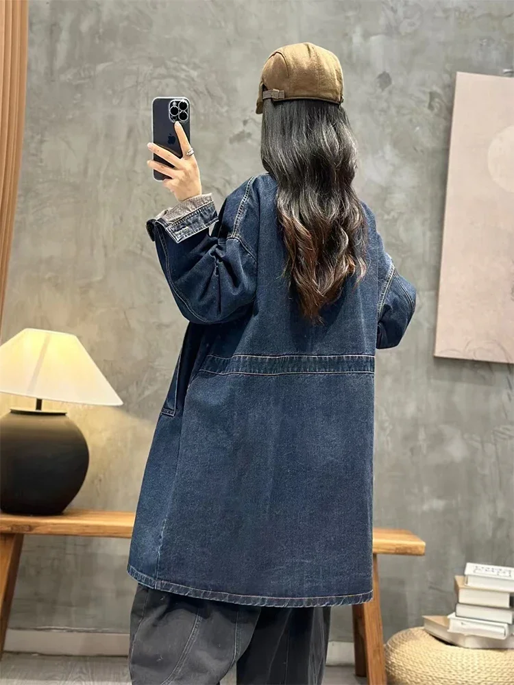 Max LuLu 2024 Spring Womens Fashion Plus Size Denim Trench Jackets Loose Classic Windbreakers Ladies Leisure Vintage Long Coats