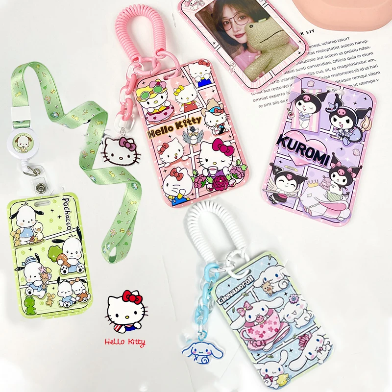 New Sanrio Kuromi My Melody Work Card Protection Case Anime Hello Kitty ID Card Protection Case Collection Photo Clip Keychain