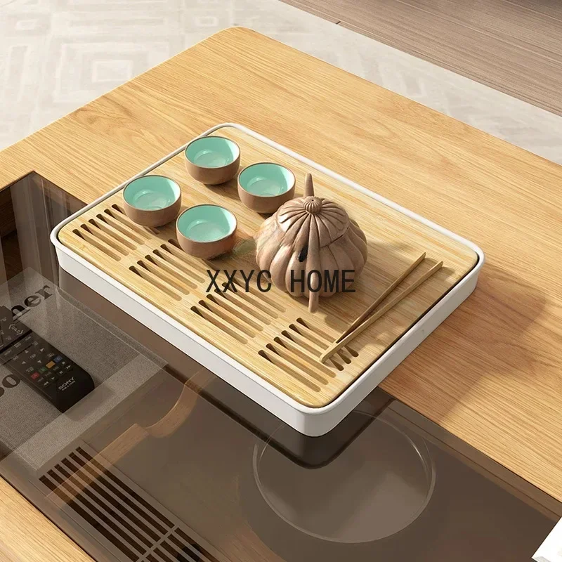 Gambe quadrate in legno massello Soggiorno Casa Piccolo appartamento Tavolo da tè Tavolo da tè Kung Fu in vetro