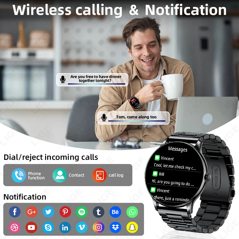 LIGE جديد الصلب ساعة ذكية الرجال النساء بلوتوث دعوة معدل ضربات القلب النوم مراقبة الصحة IP68 مقاوم للماء الرياضة في الهواء الطلق Smartwatch #2