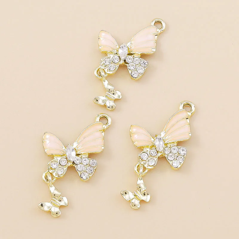Leslie 10 Stück hübsche Strass-Kristall-Schmetterlings-Charms für Damen, Halskette, Armband, Ohrringe, DIY-Schmetterlings-Anhänger, Zubehör – Detail 6
