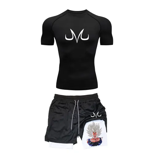남성용 운동복 운동복, 애니메이션 체육관 압축 셔츠, 피트니스 러닝 세트, 운동복 티셔츠, 여름 공연 반바지 