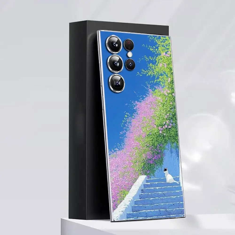 D-David Hockney 아트 고양이 전화 케이스 삼성 S30,25,24,23,21,22,20,10,5G,FE,lite,PIus,울트라 투명 커버