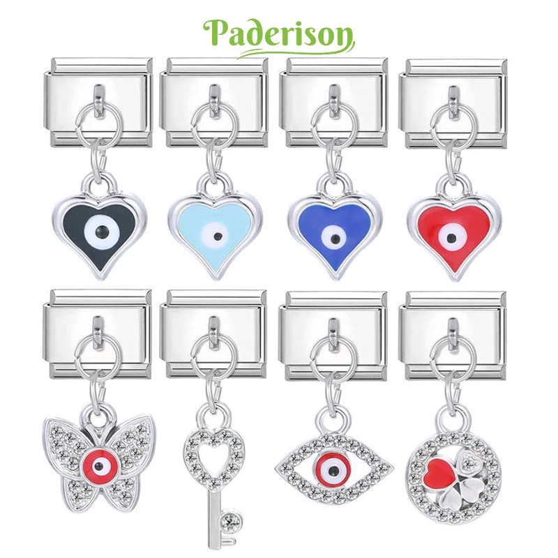 Paderison Personalized Butterfly Key Pendants Italian Charm Stainless Steel Bracelet 9mm Jewelry DIY Making Spot Wholesale