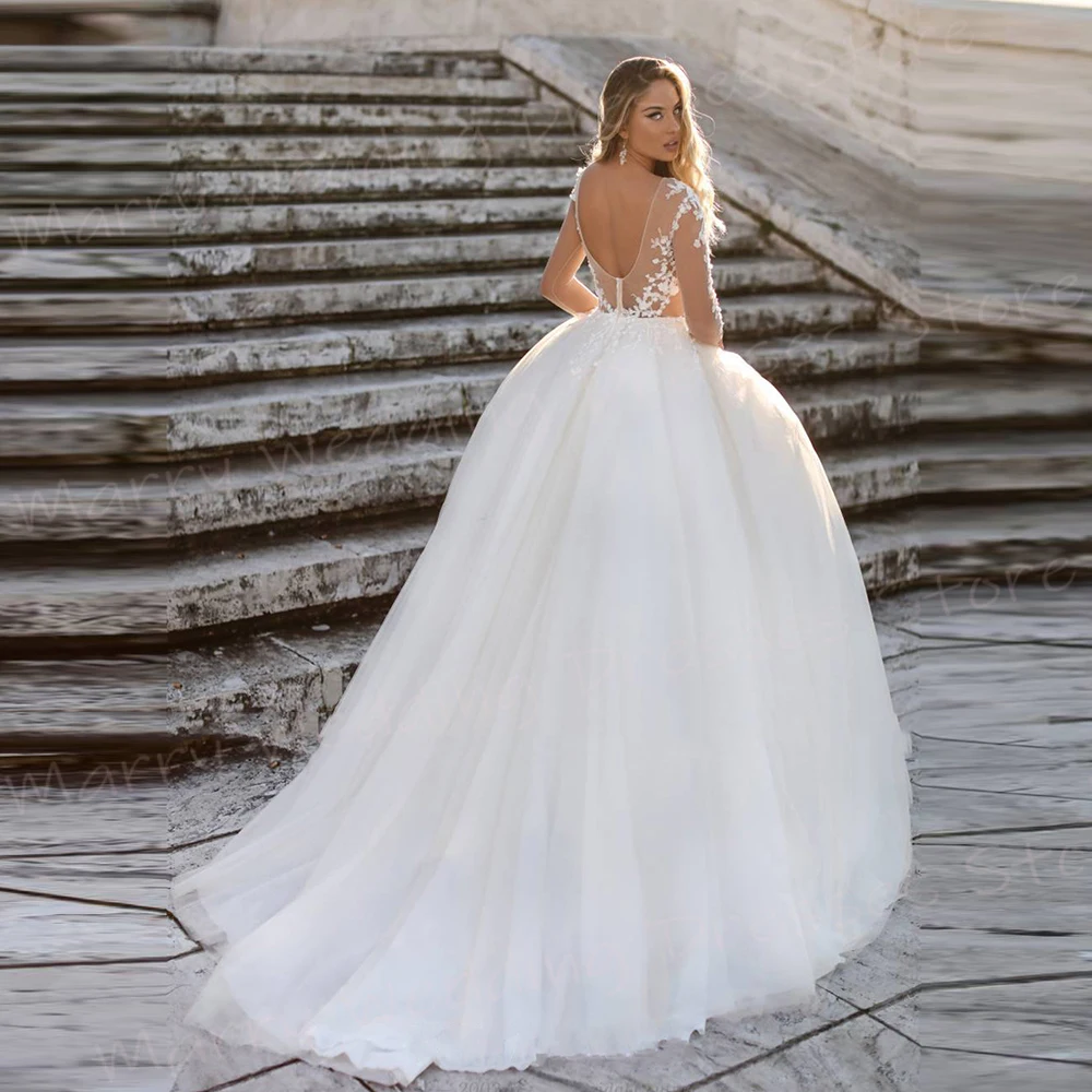 Squisito scollo A V una linea abiti da sposa da donna popolari Appliques di pizzo abiti da sposa nuovi abiti da sposa con maniche A tre quarti