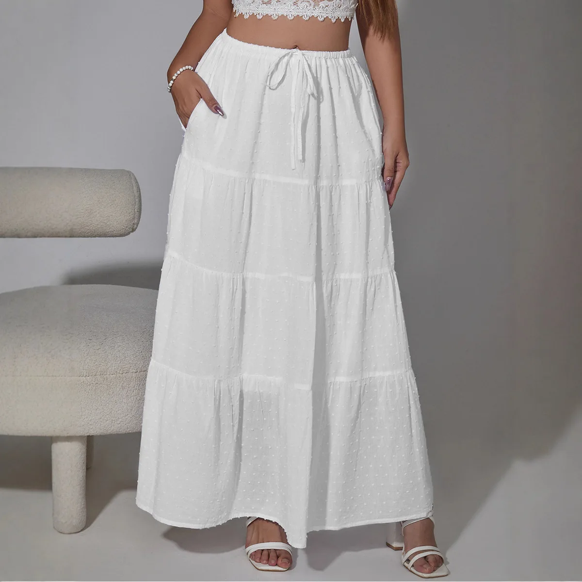 

2026 Autumn Comfortable Commuting Women's Drawstring Adjustable Skirt High Waist Elastic Four-Section Long Skirt for Women