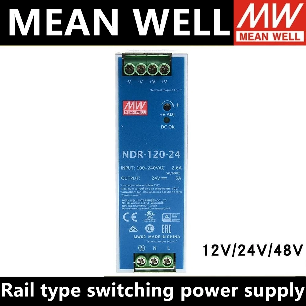 

MEAN WELL Industrial Din Rail Mounted 120W Slim Single Output Switching Power Supply 12V 24V NDR-120-12 NDR-120-24 NDR-120-48