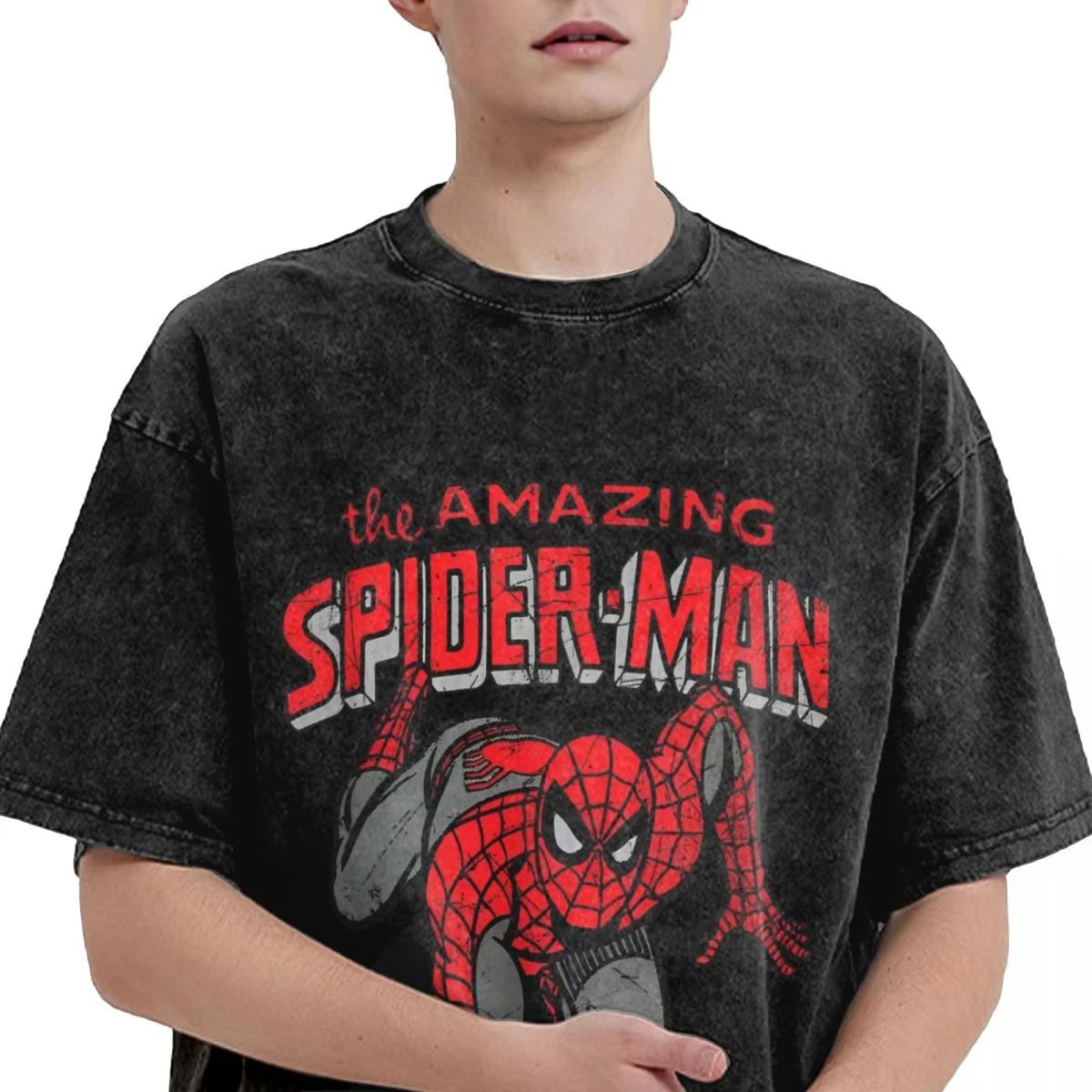 Spider-man Spiderman Comic Book Anniversary T Shirts Hip Hop Washed Street T-Shirts Vintage for Men Women Tops Streetwear Tees