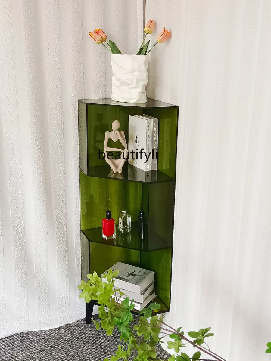 zqNordic Acrylic Corner Bookcase Living Room Storage Rack Simple Multi-Layer Small Bookcase Storage Cabinet