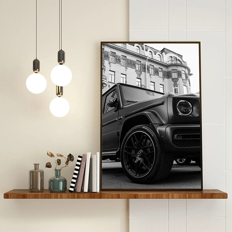 Retro car poster Black and white photos Old car canvas printing wall art decoration hanging painting Home Living Room Decoration