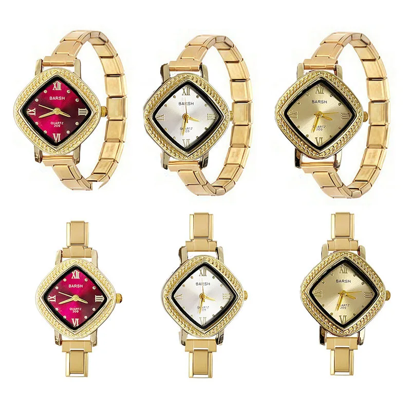 Ins Dainty Diamond Shape Modular Ladies Quartz Watch Multi Gradient Dial Detachable Steel Link Bracelet Minimalist DailyStacking