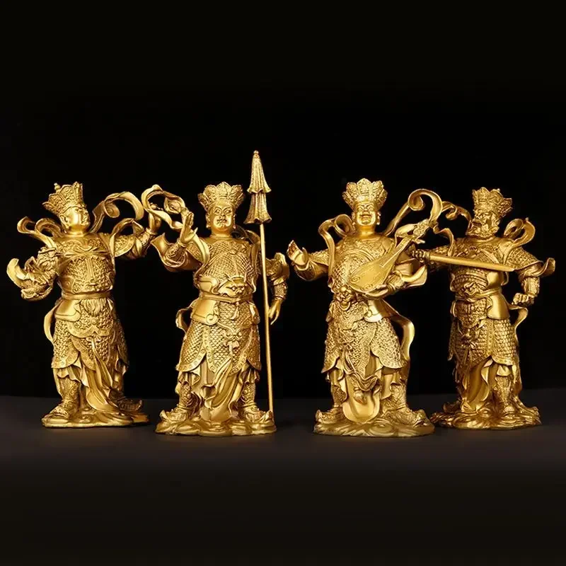 4pc/set Fengshui Copper The Four Heavenly Kings Statue Home Living Hall Buddha Decor