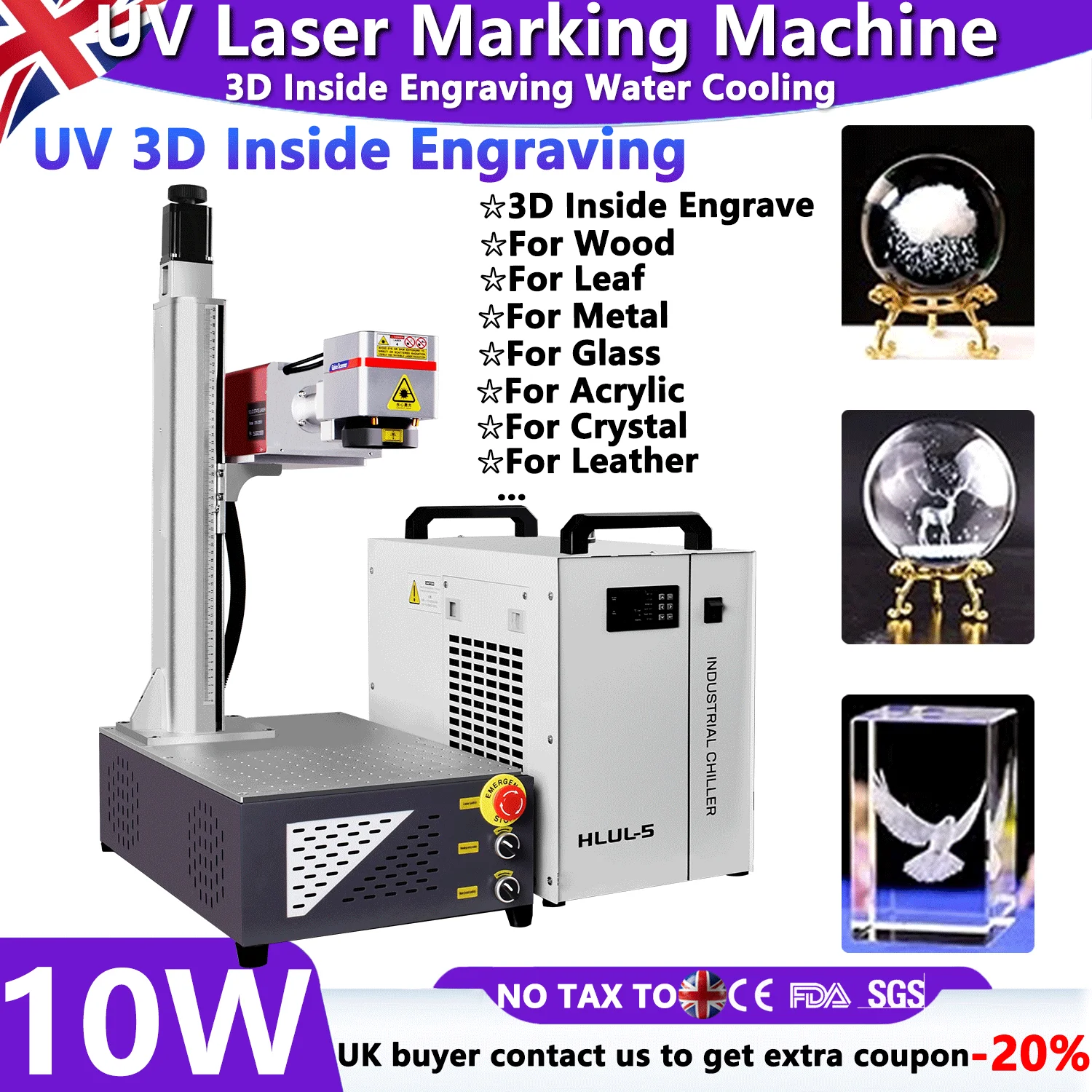 

10W 2IN1 Water-cooled UV Inside Crystal 3D Engraving Machine Axis Control High-Precision Lens Electric Z axis for DIY Marking