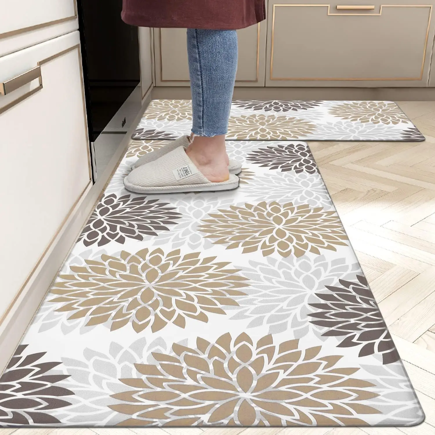 

VIKAMA 2PCS Kitchen Hallway Runner Rug Non Slip Kitchen Floor Mat Waterproof Comfort Standing Mat for Kitchen Home Laundry Decor