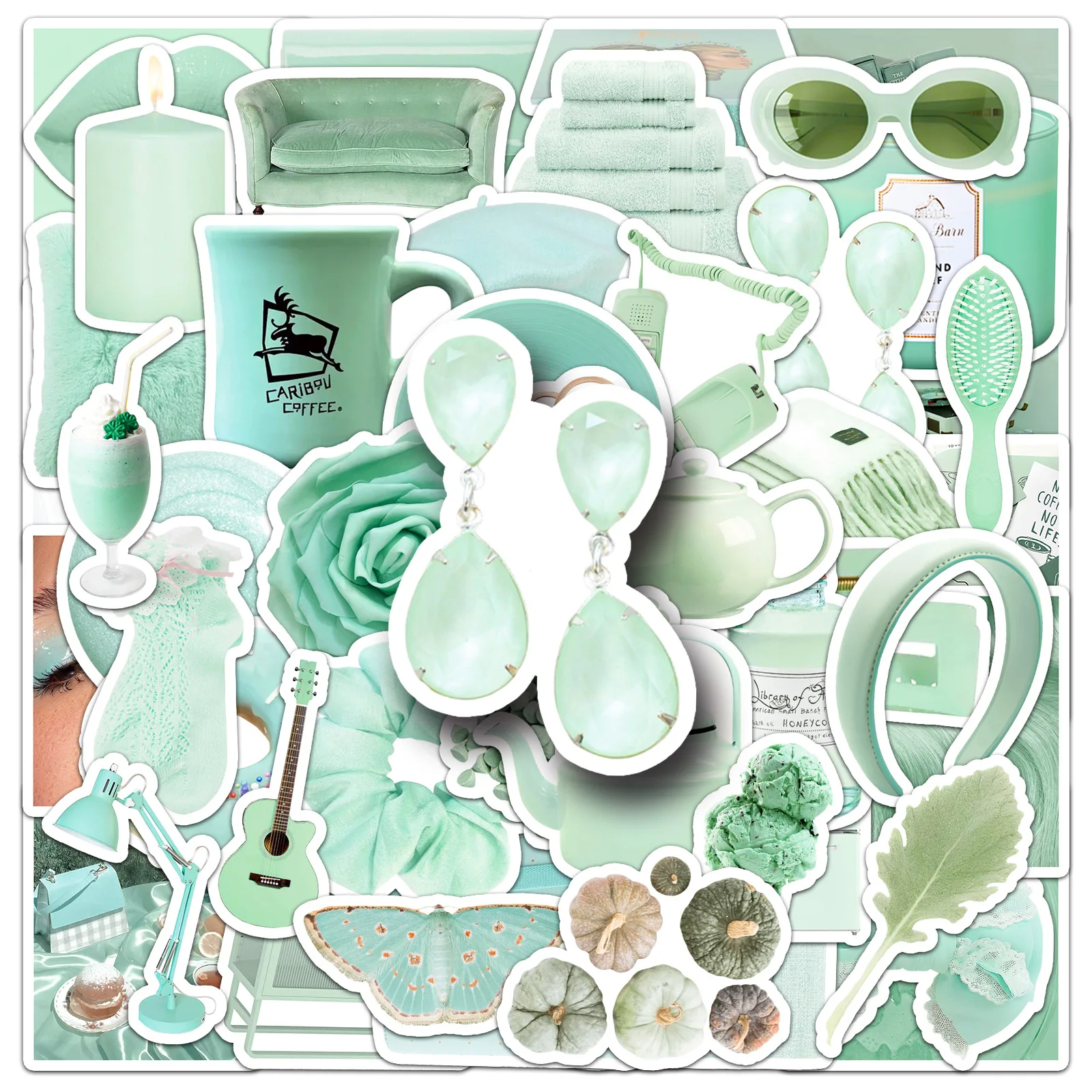 

10/50PCS Mint Green Ins Style Sticker Small Fresh Decorative Water Cup Tablet Phone Case Waterproof Sticker Kids Toy