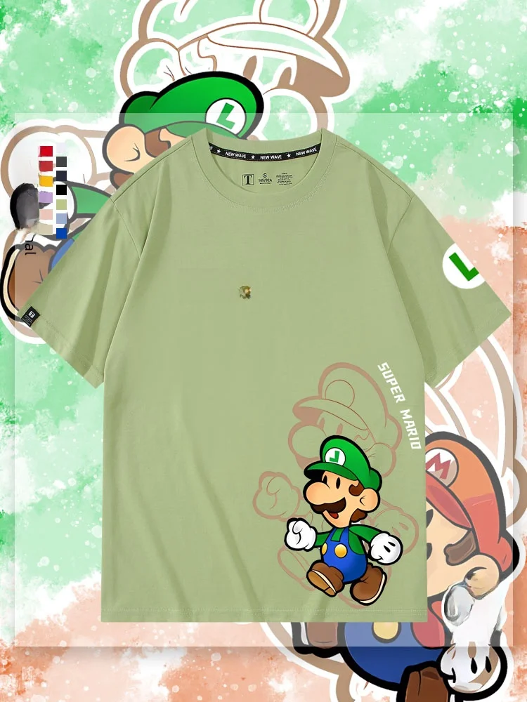 

Футболка Super Brothers Luigi Japanese Game ort Sve из чистого хлопка, молодежная летняя дышащая футболка с круглым вырезом и принтом