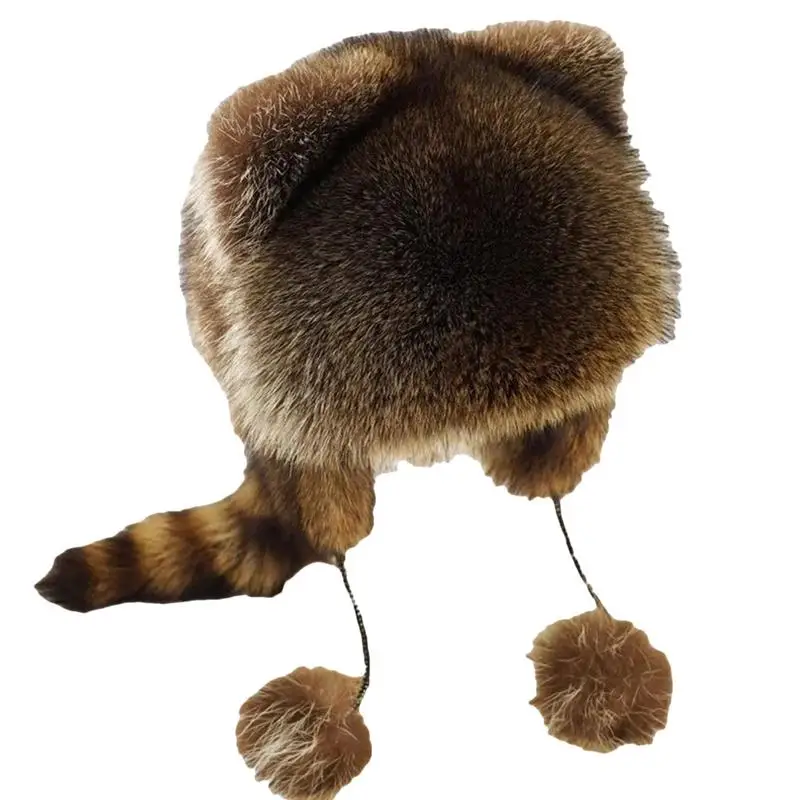 Plush Raccoon Ear Caps Raccoon Hats With Ears And Tail Skin-Friendly Warm And Cozy Hats & Caps For Birthday New Year Anniversary