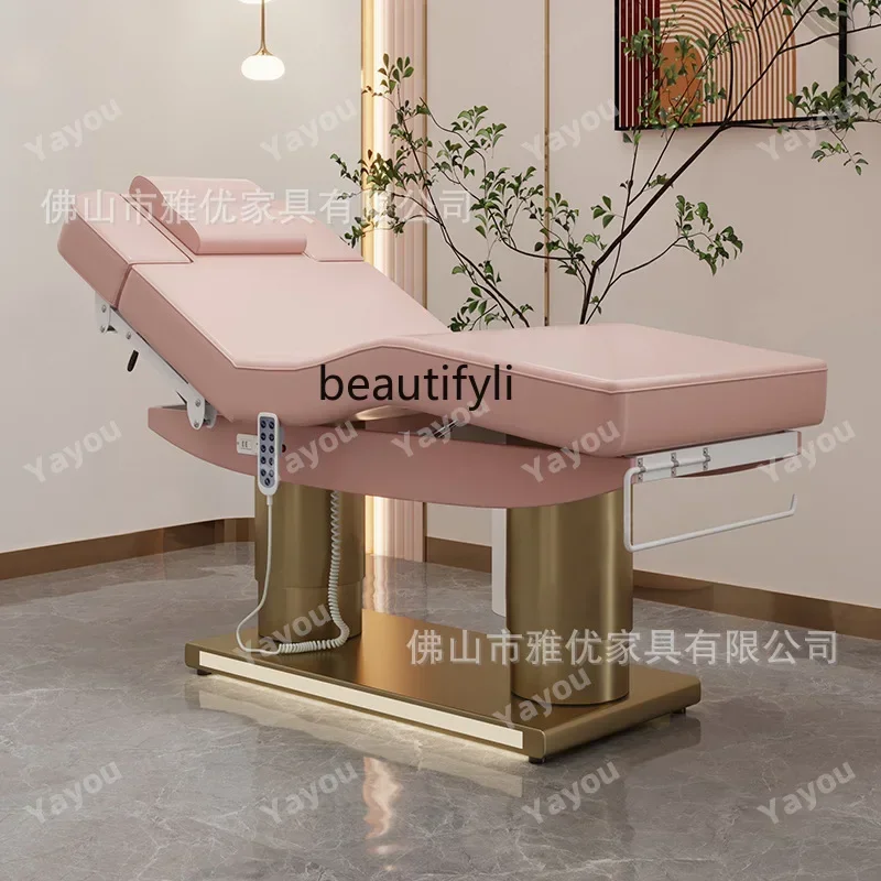 Golden Stainless Steel Electric Beauty Bed Beauty Salon Massage Couch Tattoo Tattoo Embroidery