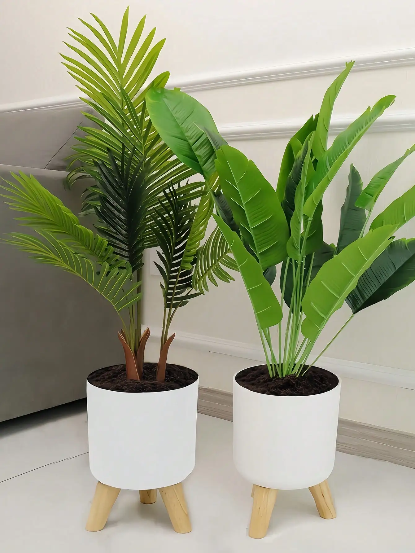 

Floor-Standing Round Flower Pot Feet Herbs Self Watering Drainage System Bonsai For Plants With Wooden Legs Nursery Modern