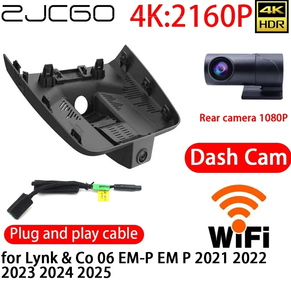 ZJCGO 4K DVR Dash Cam Wifi Front Rear Camera 24h Monitor  For Lynk & Co 06 EM-P EM P 2021 2022 2023 2024 2025