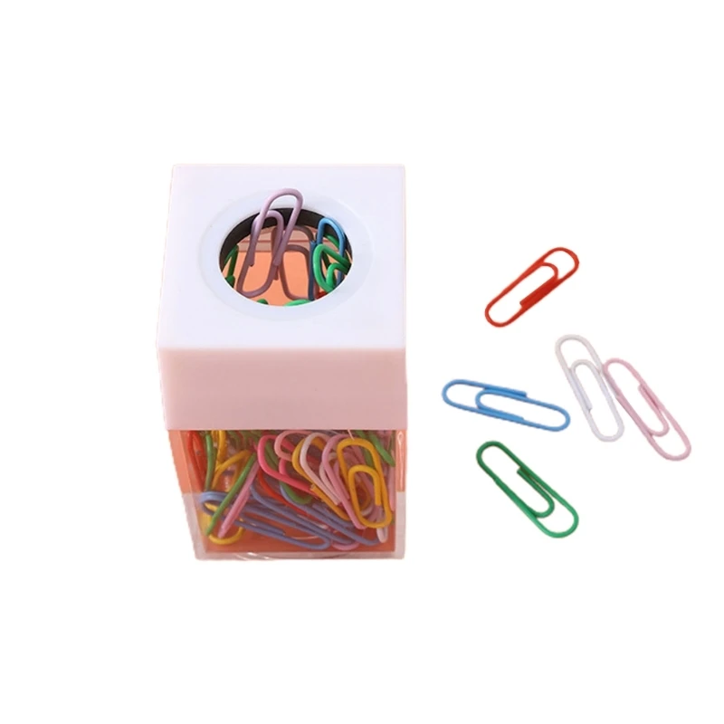 Colorful Paper Clips Storage Box Magnetic Paperclips Holder Dispenser for School