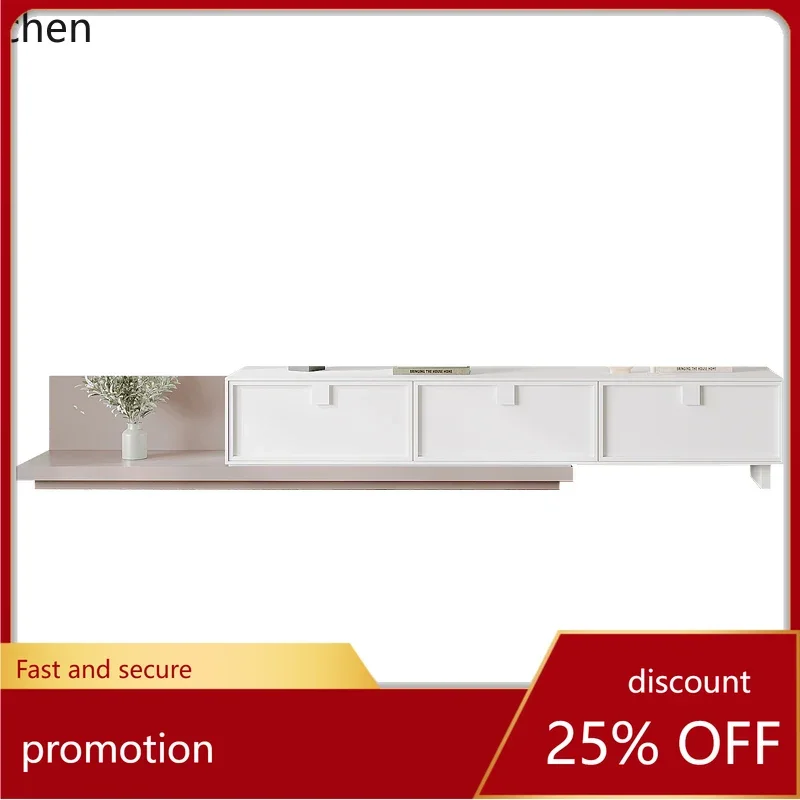 

HT TV Cabinet Retractable Coffee Table Combination Log Cream Wind TV Cabinet