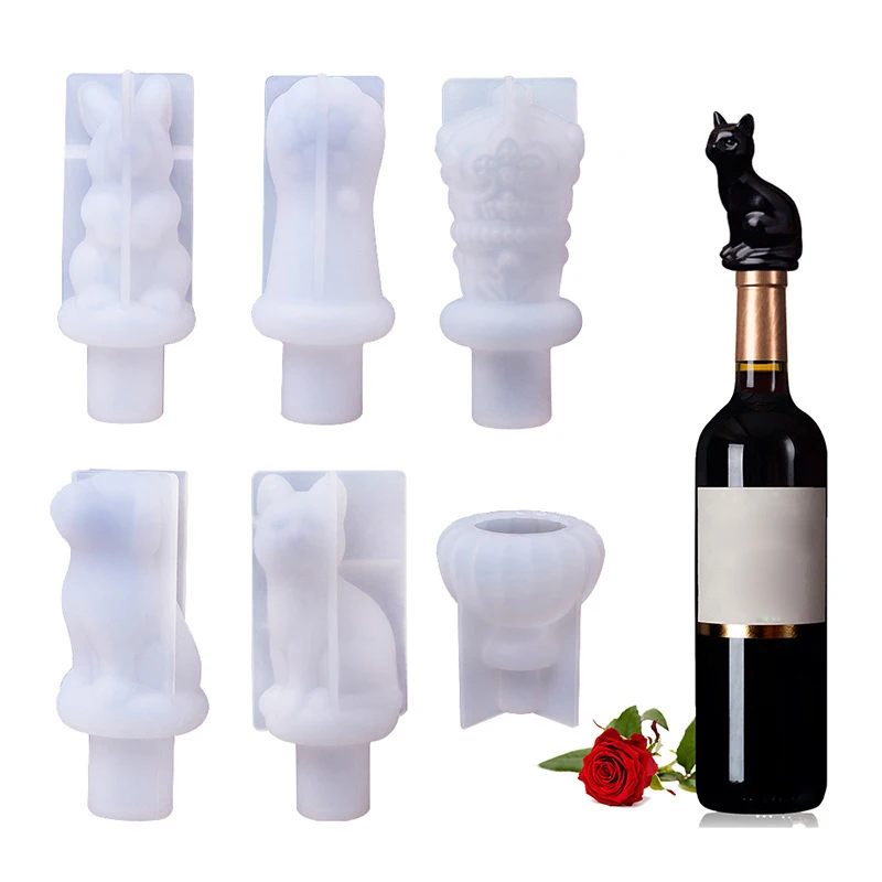 Wine Bottle Stopper Cork Cover Silicone Mold For DIY Crystal Cat Dog Crown Wine Bottle Cap Epoxy Resin Mould Home Crafts Decorat