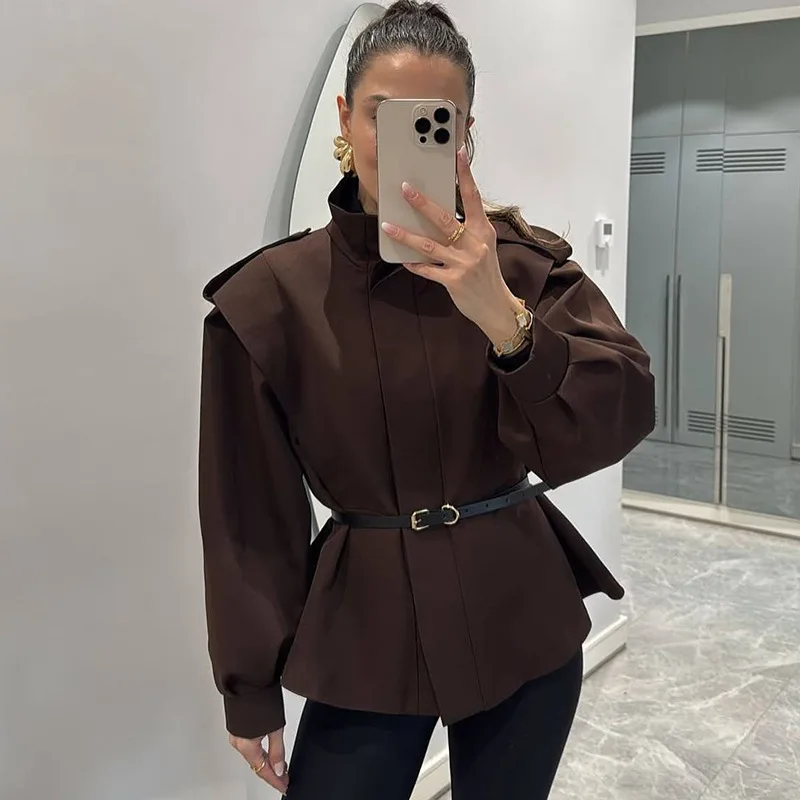 

Women's 2026 Spring New Collection: Stand up Collar Design, Slim Fit and Irregular Short Windbreaker Coat