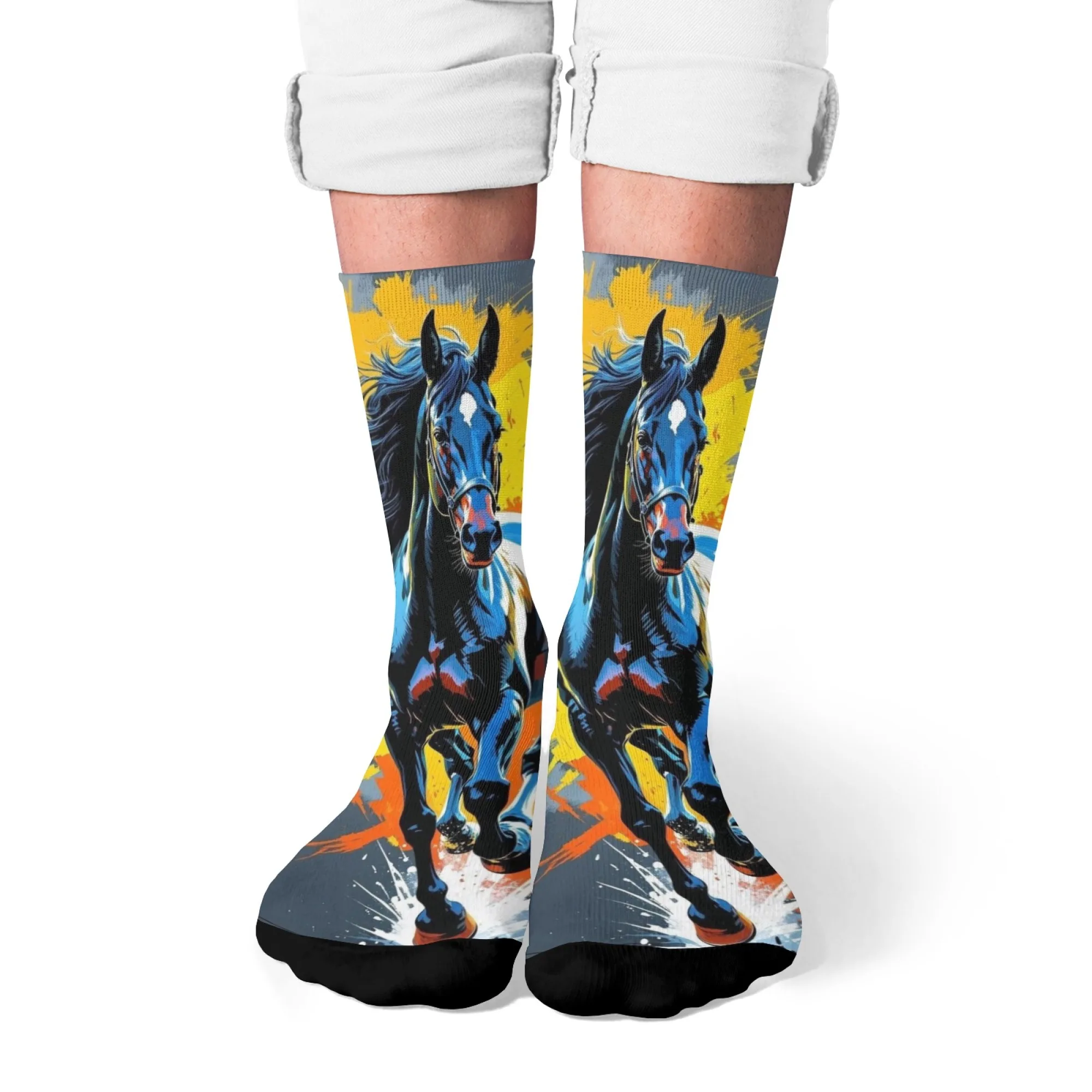 

Мужские носки Wild Horse, модные удобные нескользящие повседневные спортивные носки в стиле ретро, новинка, забавные носки Happy Crew, подарок в стиле хип-хоп