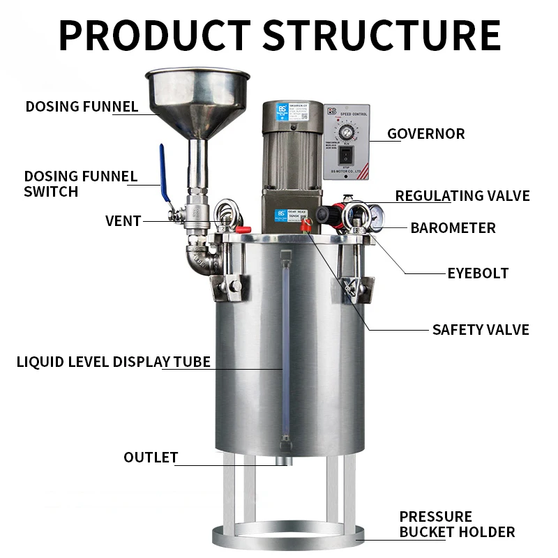 NEW  5L 220V Electric mixer Pressure Barrel with Funnel Glue Storage Tank Pressure Tank Liquid Level Display barrel Glue Barrel