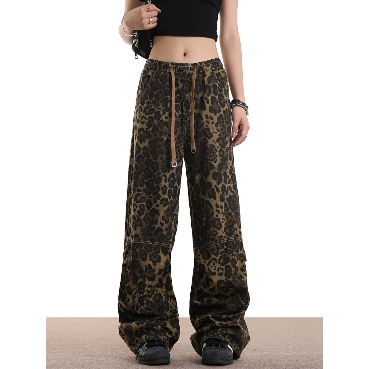 

Брюки с леопардовым принтом 2025, женские американские спортивные штаны, весенние прямые повседневные брюки в стиле хип-хоп, хип-хоп, брендовые инструменты