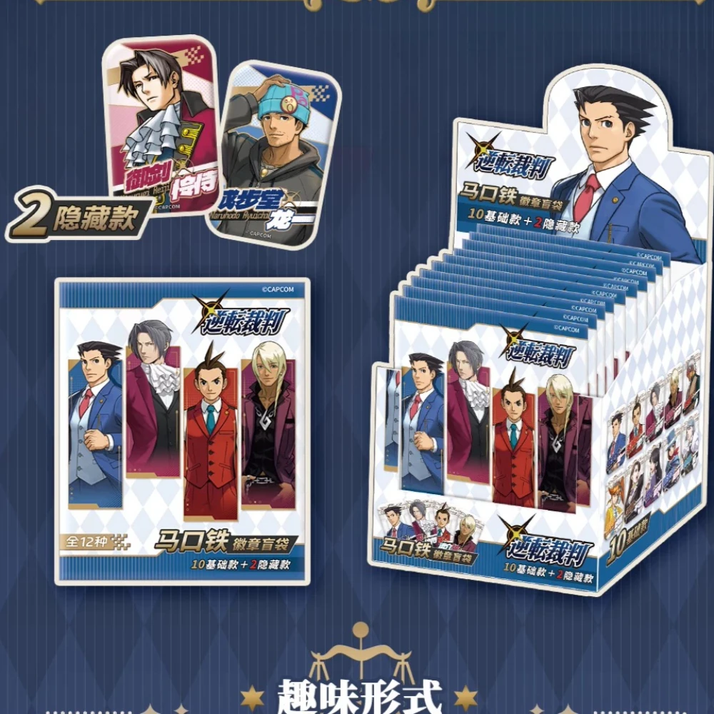 Ace Attorney Phoenix Wright Miles Edgeworth Maya Fey Trucy – Badge rectangulaire en fer blanc authentique, broche périphérique aléatoire