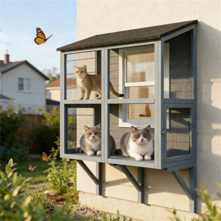 

Уличная клетка для кошек, настенный кошачий домик, серый цвет