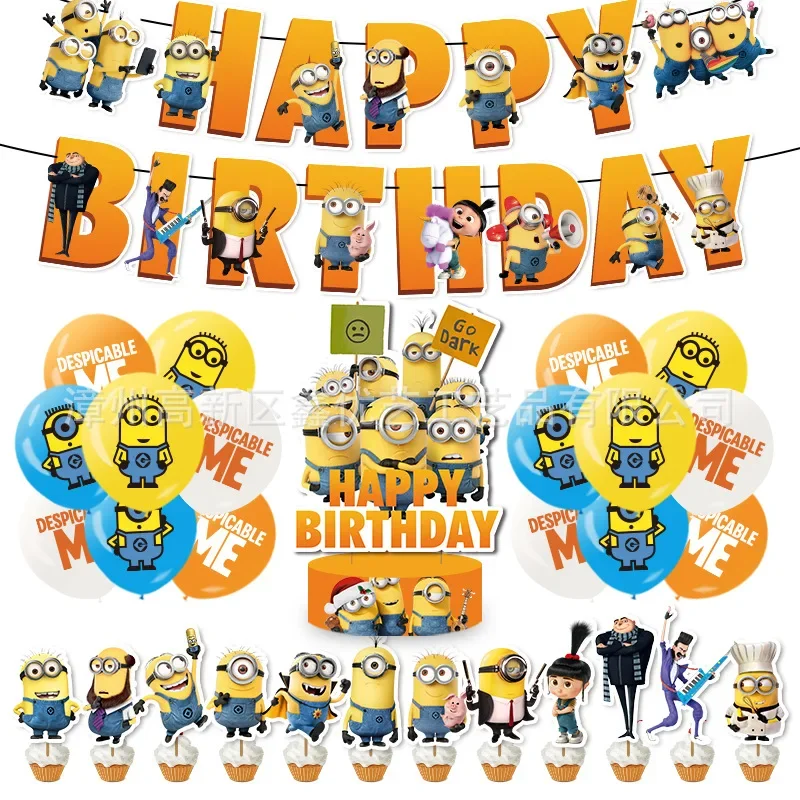 

Despicable Me 4 Theme Birthday Party Cake Balloon Kawaii Minions Decoration Supplies Set Anime Figures Kids Cartoon Xmas Gifts