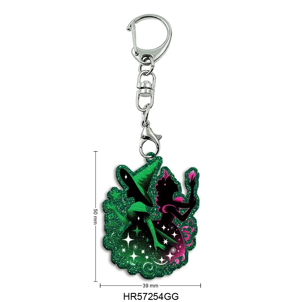 Hot Wicked Chunky Glitter Acrylic Keychain Glinda Movie Cartoon Pendant Photo Flash Charms Printing Personality Key Chains