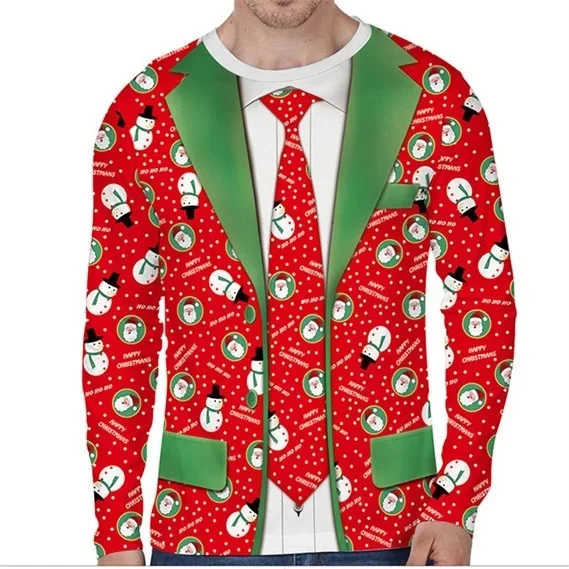 Camiseta de manga larga para hombre con estampado 3D de músculos falsos, divertida, de moda, para fiesta de Navidad, colección Otoño/Invierno 2026
