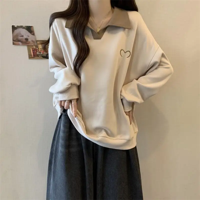 Damska bluza plus size, luźny krój, blok kolorów, styl lazy, odzież wierzchnia, top na jesień, wygodny, z wyczuciem designu.